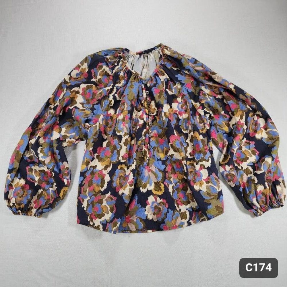 Rails Ballon Sleeve Peasant  Navy Floral Print Tencel Blend Fabric Excellent